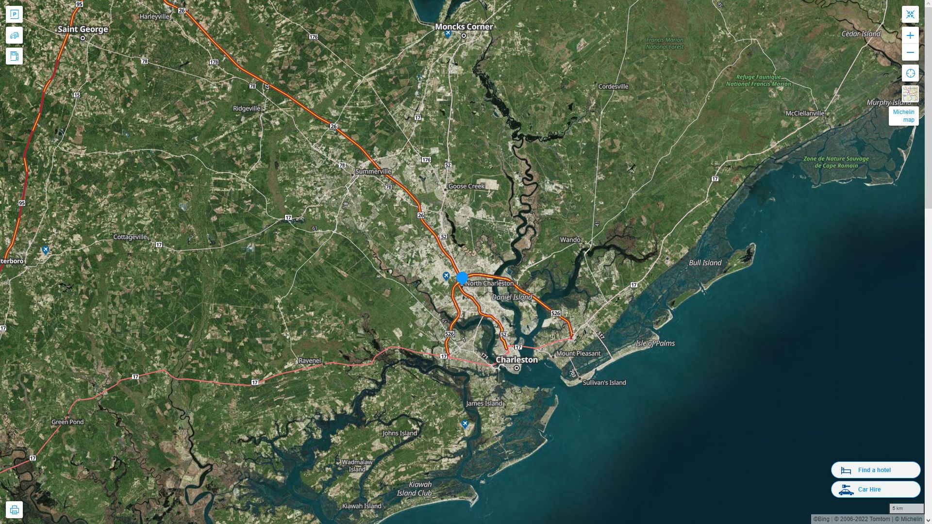 North Charleston South Carolina Highway and Road Map with Satellite View